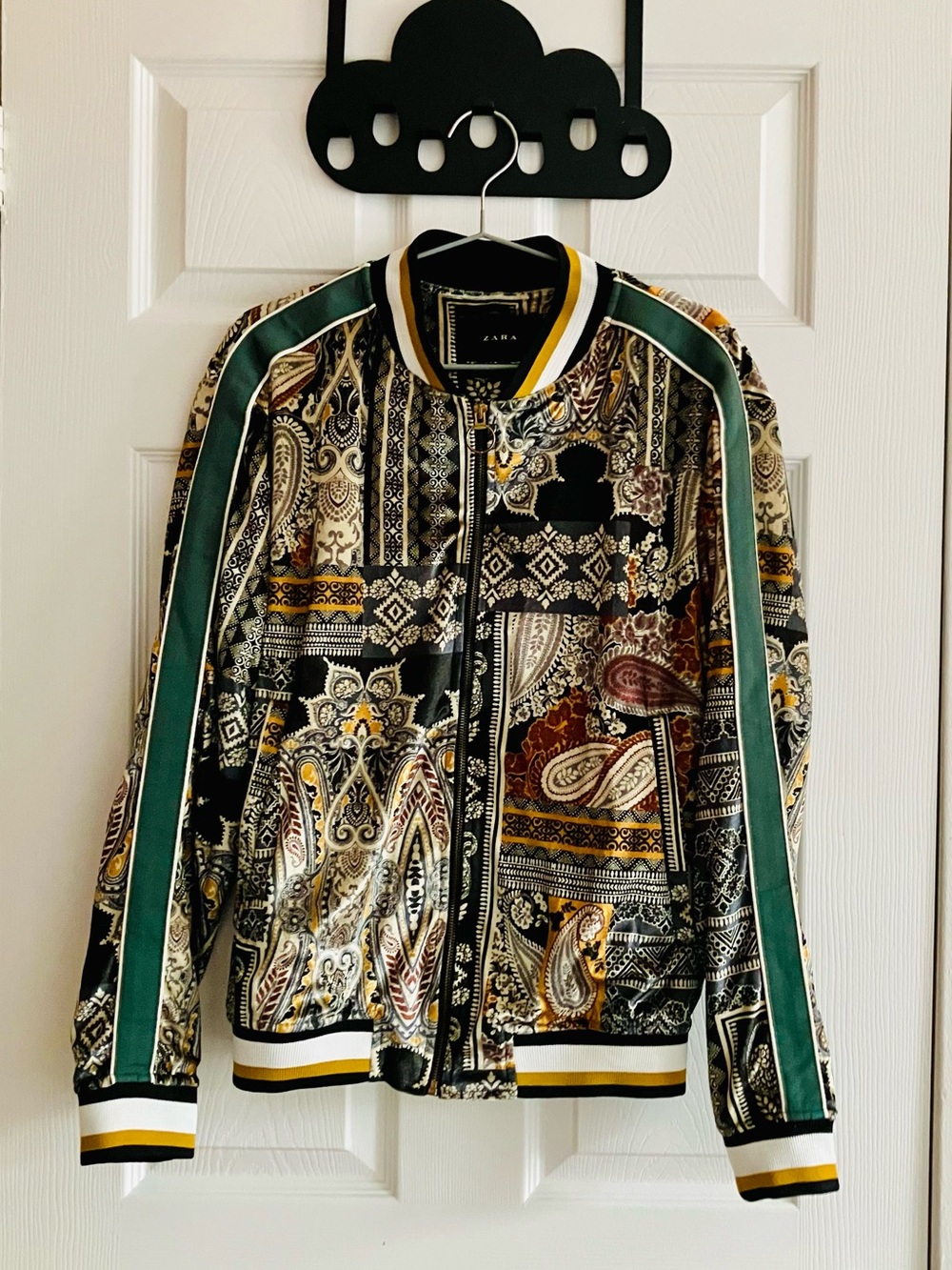 Zara Velvet Multi Color Paisley-Print Bomber Jacket